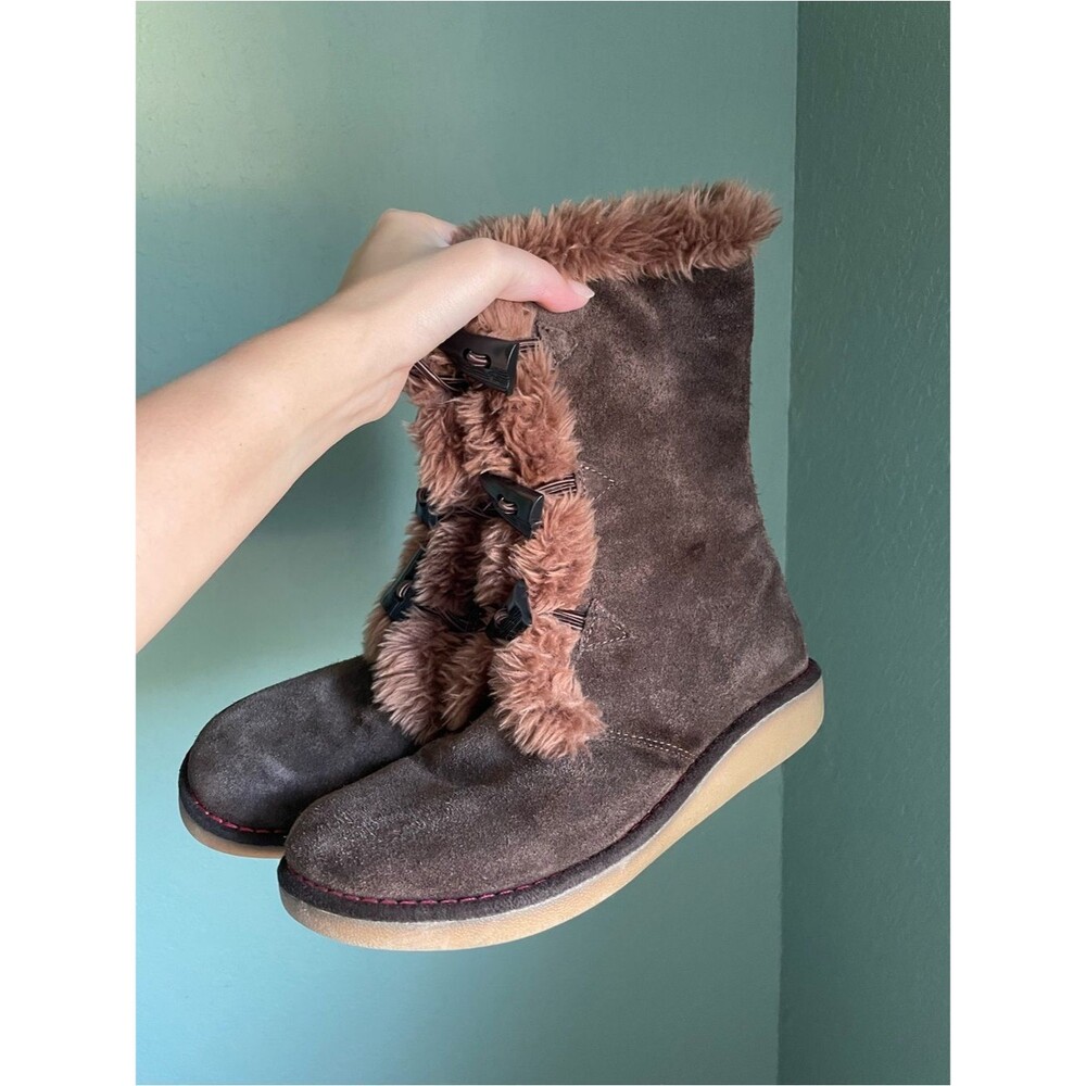 Earth Shoe Wyandot Cabin Suede Leather  Cold Weather Toggle Boots Size 8.5 Brown